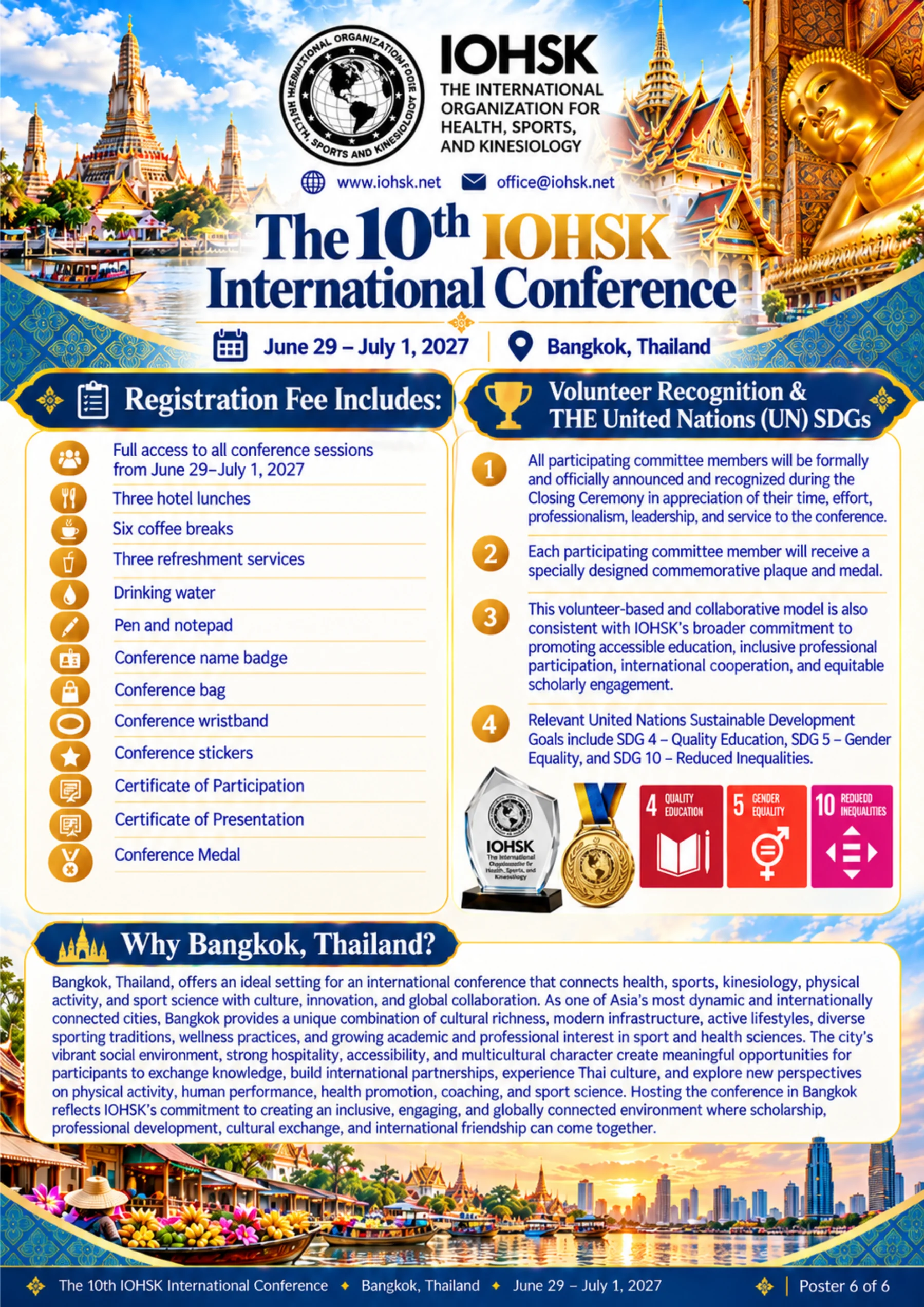 Official poster showing registration inclusions, committee recognition, and reasons to meet in Bangkok